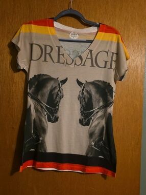 Dressage V-Neck Graphic Top - Beige with Orange & Yellow Accents